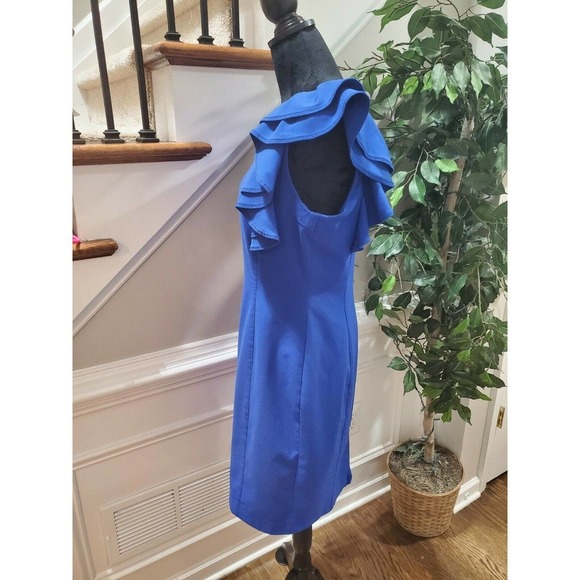 New Directions Women's Blue Polyester Round Neck Sleeveless Knee Length Dress 10 - Picture 6 of 11